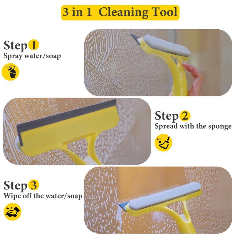 AlvdA™ 3-in-1 Window Cleaning Scraper, Squeegee & Spray Scrubber